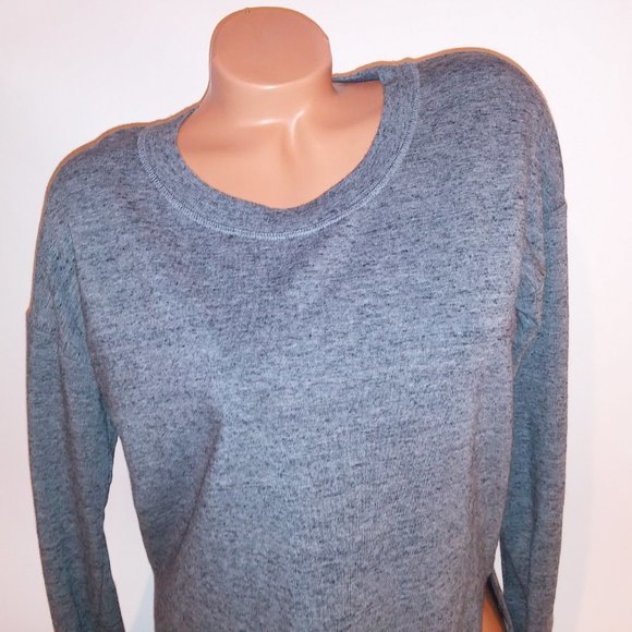 Athleta Sweater Small Gray Marl Long Sleeve Side Slits Crew Neck Pit to Pit 20.5 - Picture 3 of 10